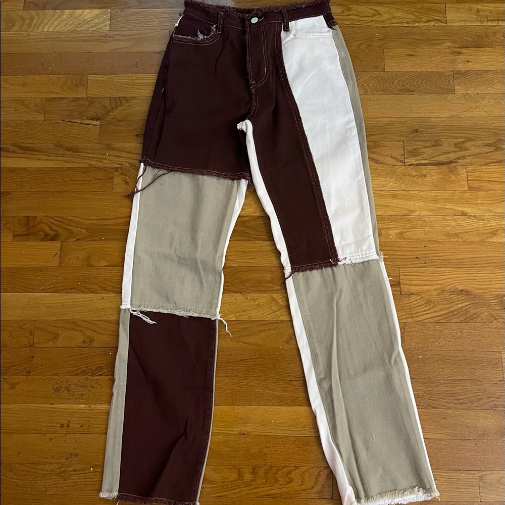 Shein Brown Color block denim